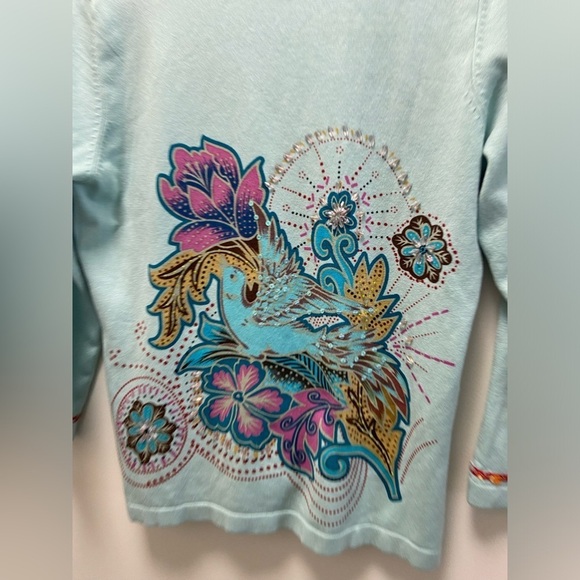 Charlotte Large women’s smaller turquoise cardigan w diamond buttons - Picture 2 of 9